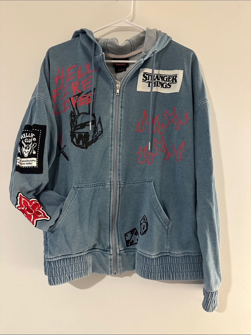 Netflix Stranger Things Hooded Zip Jacket in Light Blue with Pink Accents